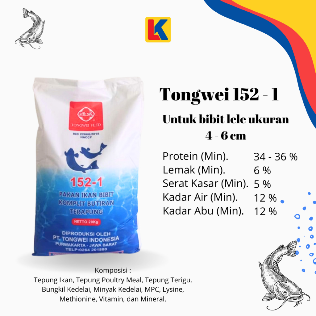 [20 kg/1 SAK] Pakan Ikan Lele Tongwei 152-1 Murah