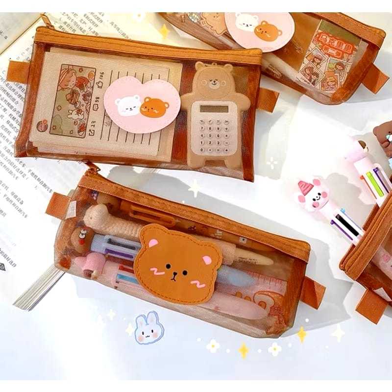 

TEMPAT PENSIL / KOTAK PENSIL ALAT TULIS / TEMPAT MAKEUP TEDDY BROWN MODEL JARING JRW0096