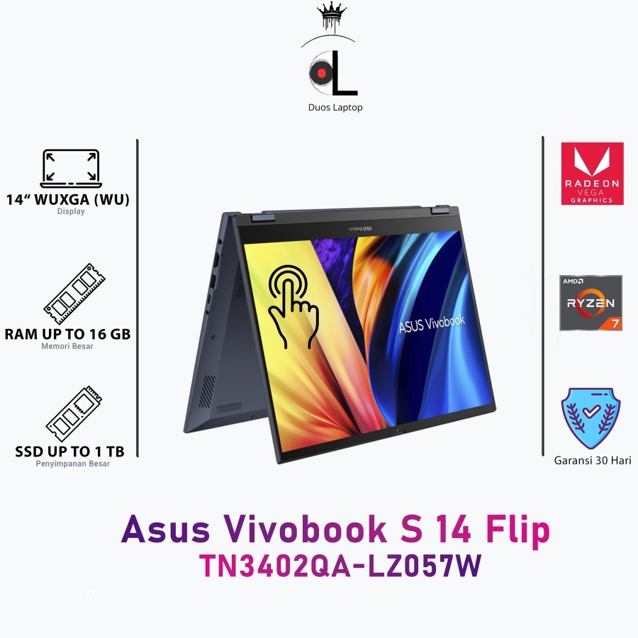 Asus Vivobook 14 S Flip  TN3402QA-LZ057W  RYZEN 7 5800HHS  Ram 16GB Ssd 1TB  AMD Radeo Graphics  Lay