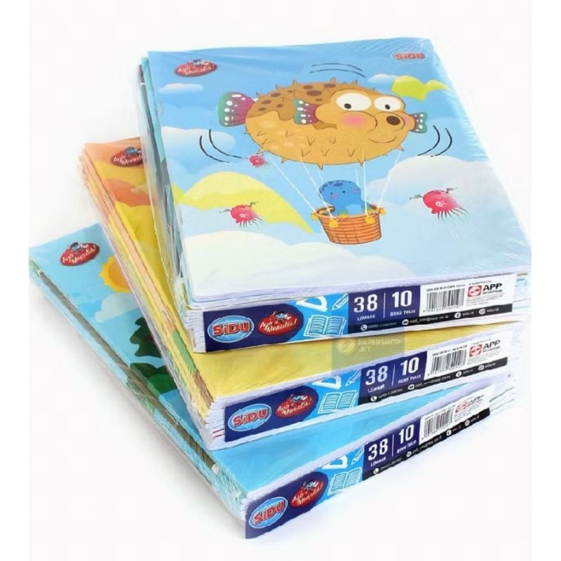 

buku tulis sidu 38lbr.PROMO....perpak 10buku. gambar random.
