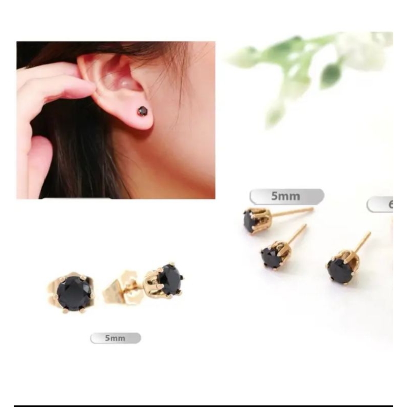 ANTING GIWANG TITANIUM PERMATA HITAM ANTI KARAT WANITA DEWASA