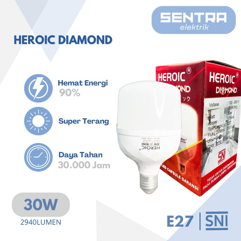 Lampu LED Heroic Diamond 30 Watt / Lampu Bohlam LED  Heroic 30W SNI