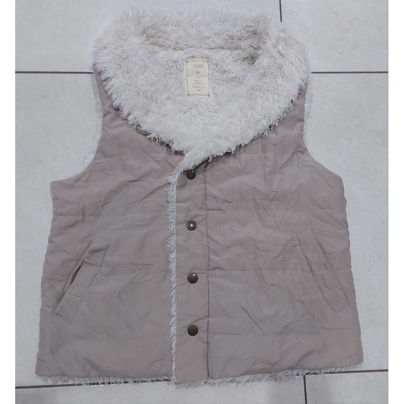 Vest winter bulu tebal/dalam kain serpa cream grey