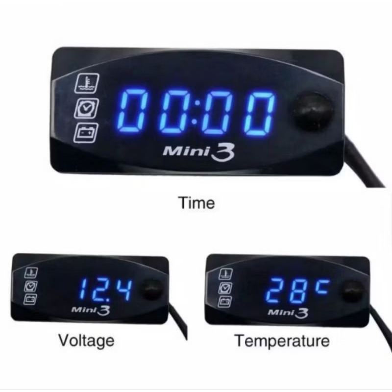 VOLT METER AKI 3 IN 1 MBK MINI 3 PENGUKUR DAYA AKI MOTOR PLUS SUHU DAN JAM/TEMPERATUR AKI MOTOR