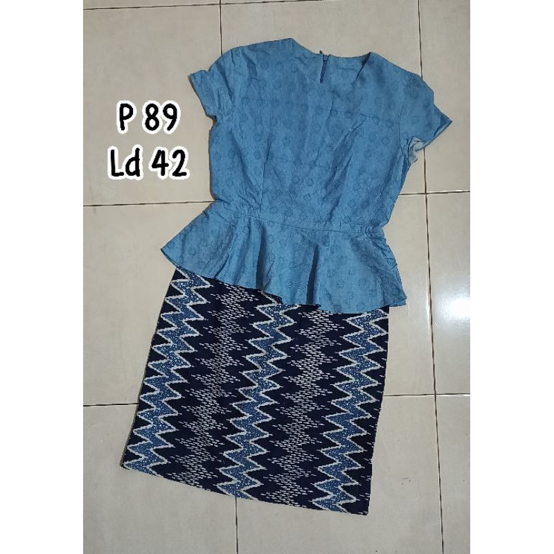 [PRE❤] - dress biru wanita kombinasi batik lengan pendek terusan formal pesta party acara rok mini