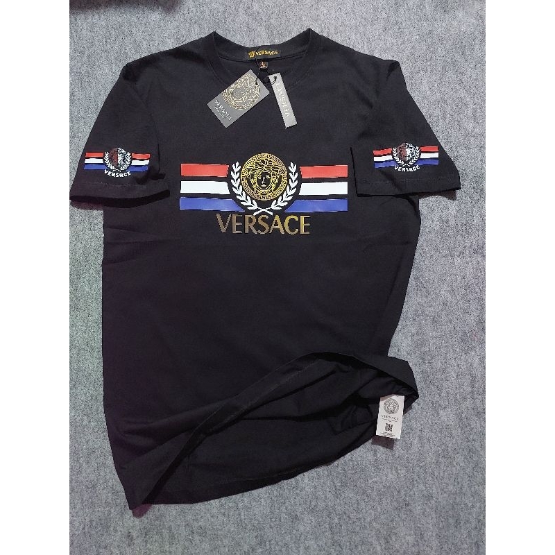 Versace Kaos Hitam Lengan Pendek Tshirt Pria Branded Premium Full Hantag Catton 24s