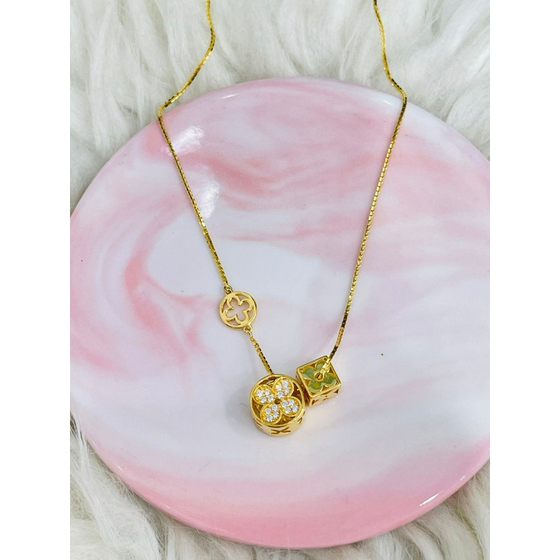 kalung alta kotak bulat clover polos permata emas asli kadar 875