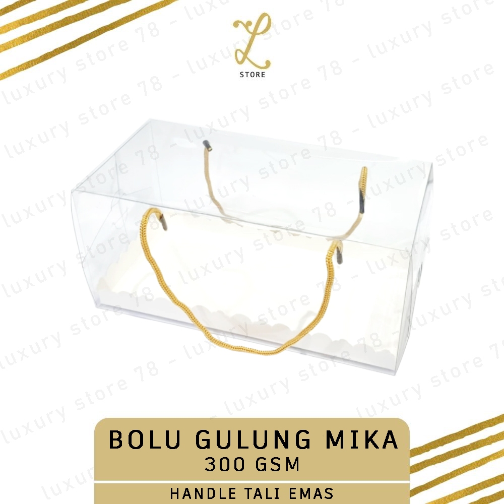 

[25X12X10 CM] (10 pcs) DUS BOLU GULUNG MIKA EKONOMIS HANDLE TALI | Box Bolu Gulung - Box Mika Roll Cake