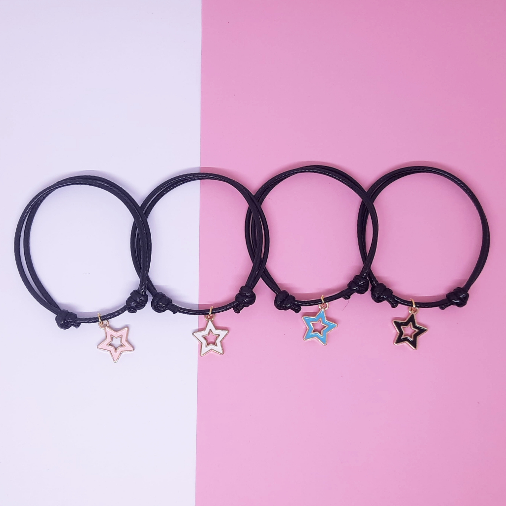 Gelang Sahabat Liontin Bintang Simple Tali Korea Hitam Polos Bisa Couple 3 Orang Murah