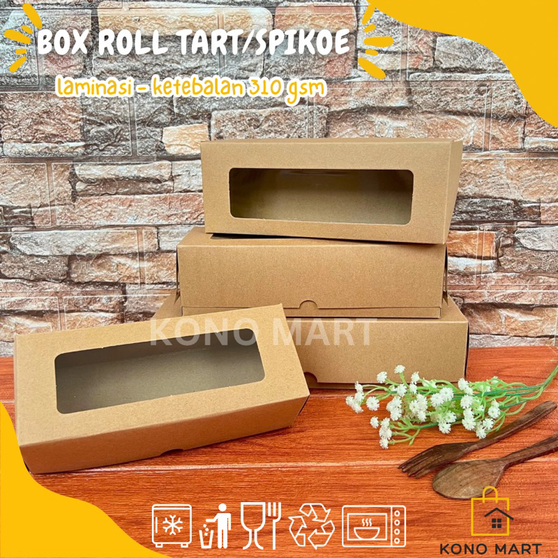 Box Roll Tart Bolu Gulung Spikoe Kraft Window Coklat Laminasi 310 gsm / Kemasan Kue Roti Gulung Cake