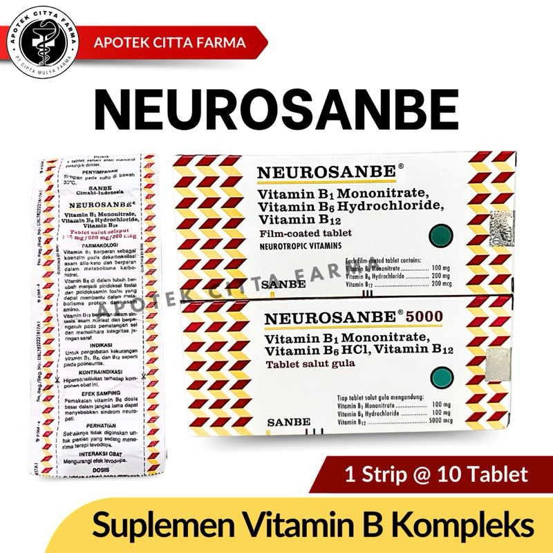 Neurosanbe 5000 Per 1 Strip @ 10 Tablet - Suplemen Vitamin Neurotropik / Vitamin B Komplex Complex K