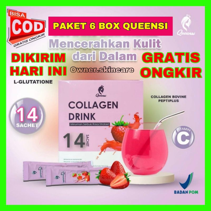 PAKET 6 BOX QUEENSI COLLAGEN DRINK | MINUMAN KOLAGEN | MINUMAN PENCERAH KULIT
