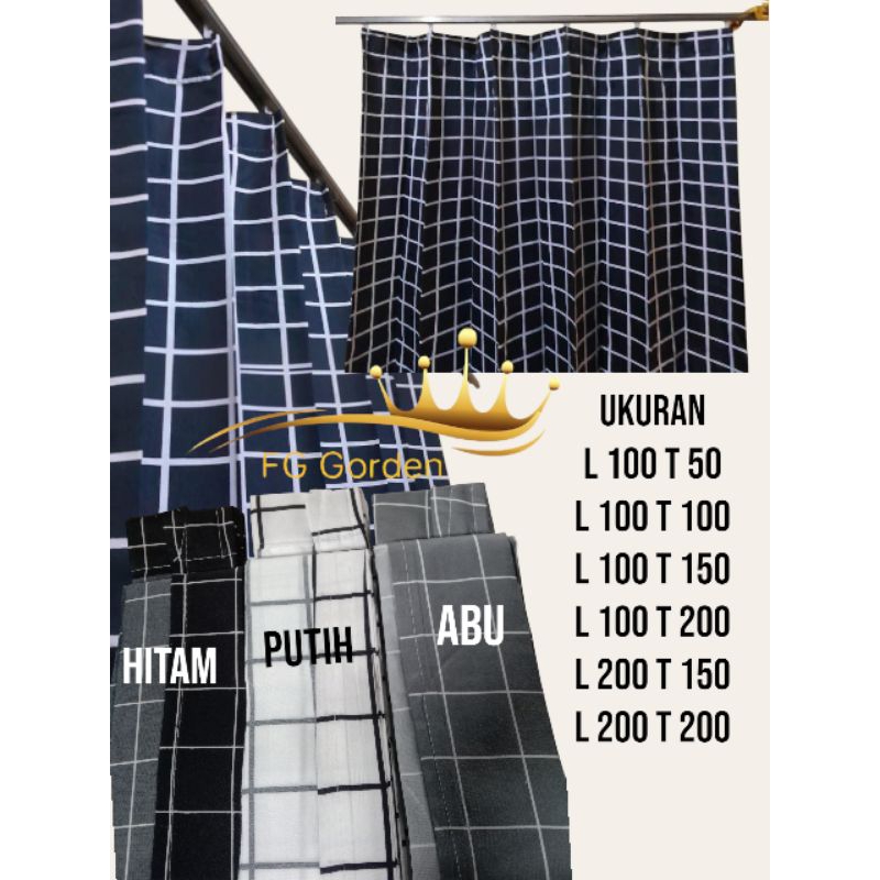 gorden pintu kamar kotak kotak aesthetic/gorden jendela motif kotak hitam