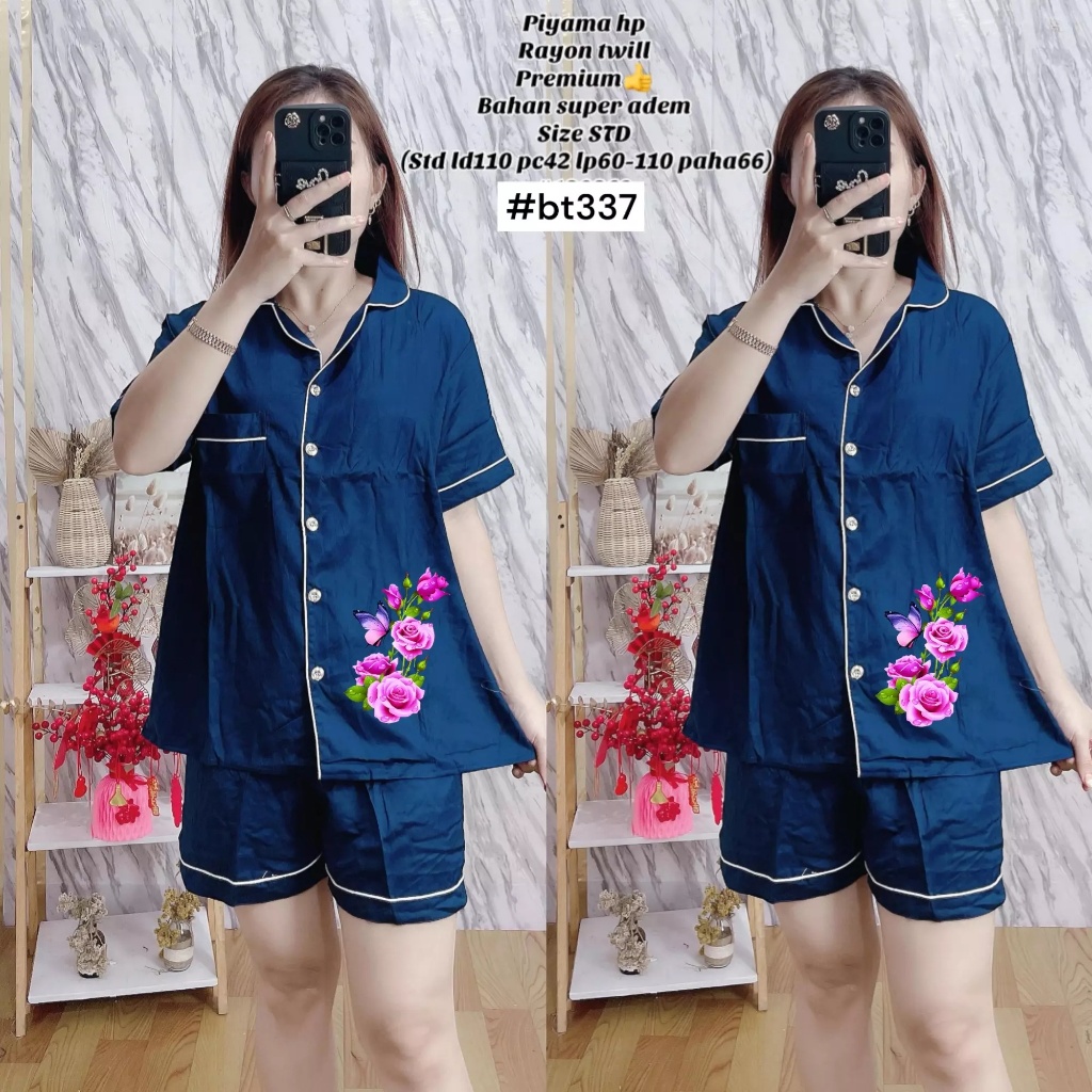 Setelan Piyama Wanita Motif Bunga / PIyama Celana Pendek Rayon Twill