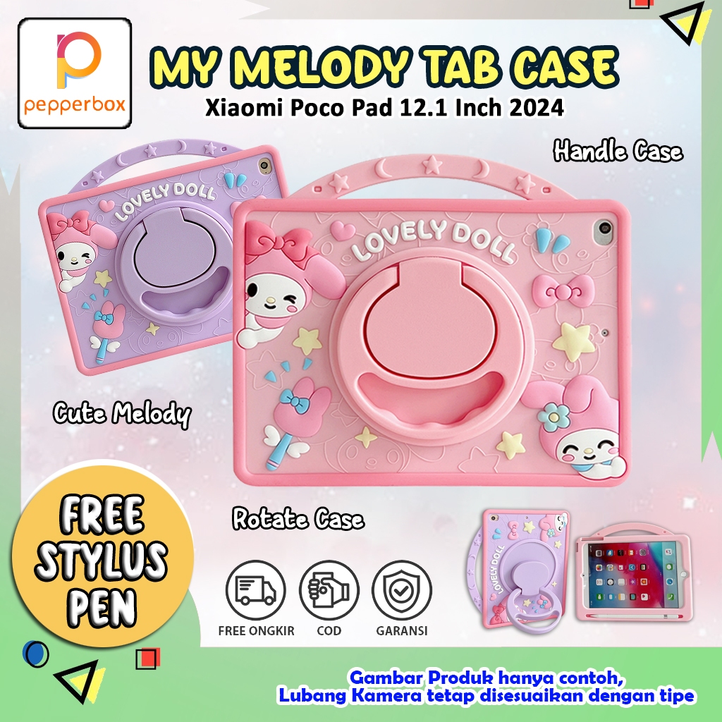Soft Case Xiaomi Poco Pad 12.1 Inch 2024 Anak Casing Melody Handle Cute Standing Kartun Case Lucu Co