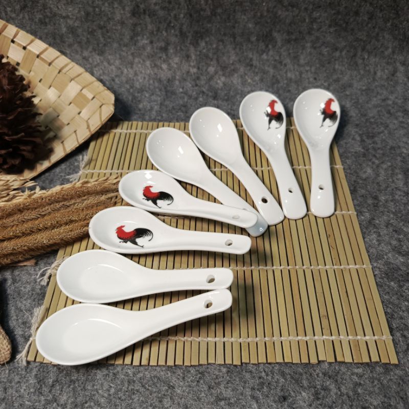 SENDOK BEBEK KERAMIK POLOS & AYAM,sendok makan dan sendok sop keramik motif ayam jago,sendok makan K