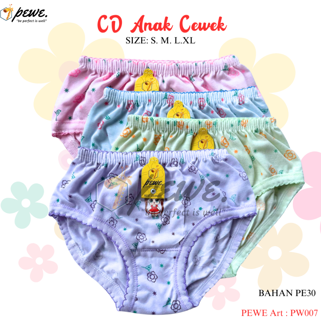 Celana Dalam Anak Cewek Perempuan / Sempak Anak Cewek warna warni / Cd Anak Cewek Bahan Katun Adem L