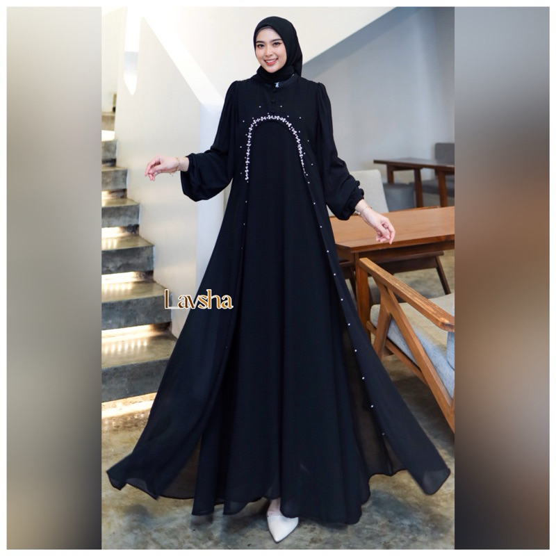Mecca set inner outer hijab  - Raya series gamis wanita muslim ceruty outer payet polos abaya