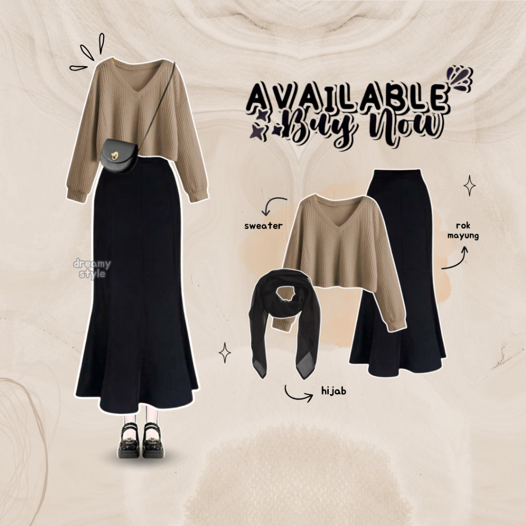 Lavinia One Set Outfit Korean Rok Sweater dan Rok Mayung Hitam Hijab OOTD Outfit Casual - DR37