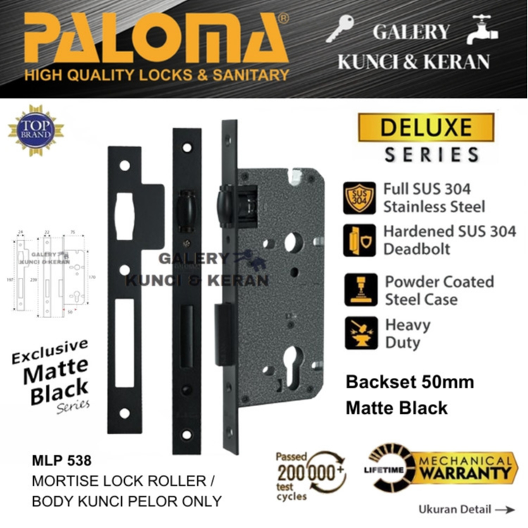 BODY KUNCI PALOMA MLP 538 DELUXE PELOR/RODA 50MM MATTE BLACK HITAM SSS