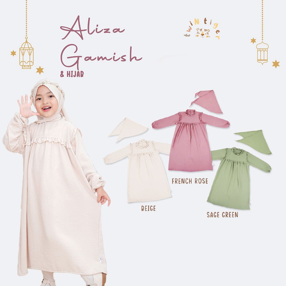 Gamis Anak Perempuan 2-6 Tahun Twin Tiger ALIZA GAMIS Baju Muslim Anak Cewek Set Hijab