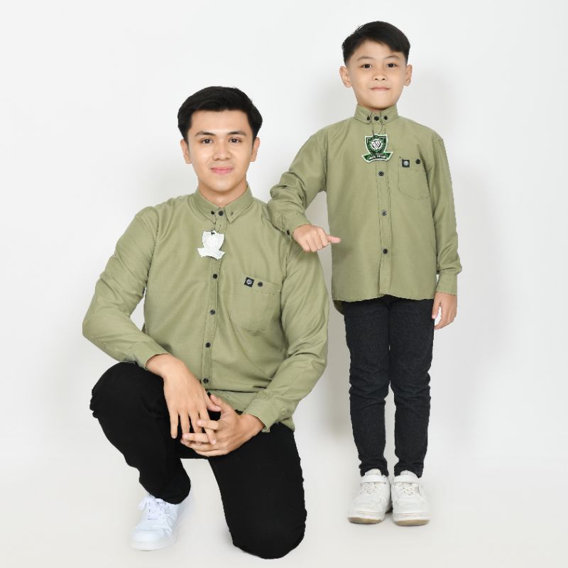 Sage green kemeja polos couple ayah dan anak lengan panjang kemeja pria dewasa dan anak SAGE