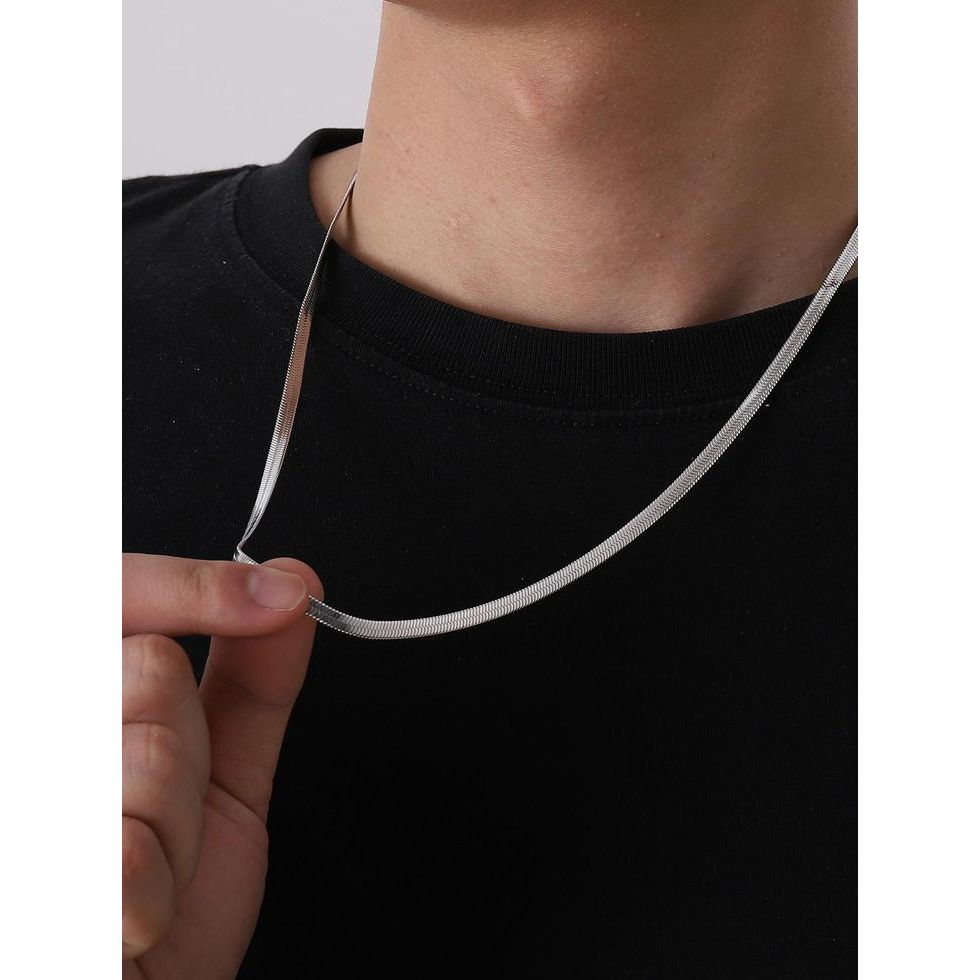 kalung belut gepeng pria dan wanita silver titanium anti karat/kalung fshion model belut pipih murah