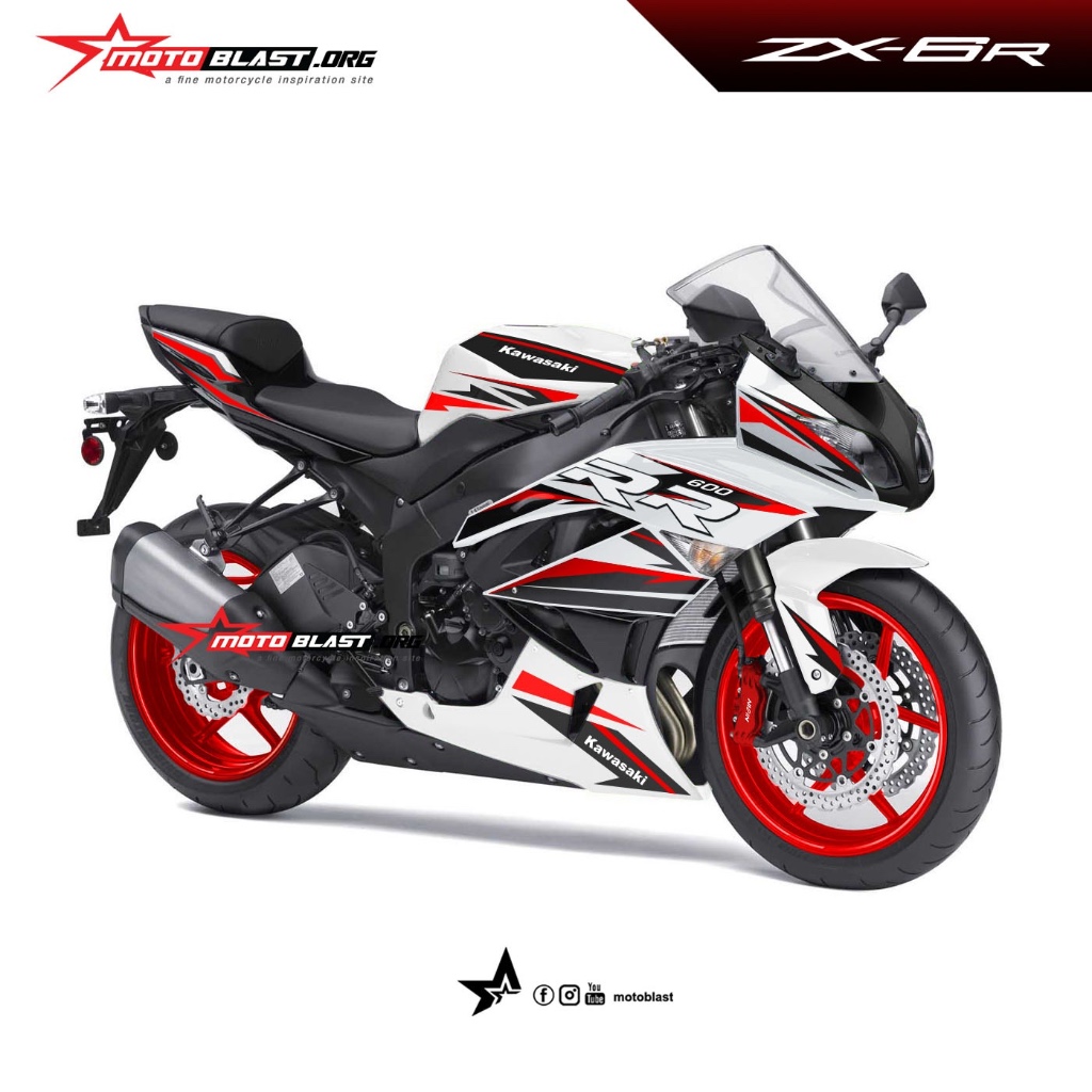 Decal Sticker ZX6R 2012 White in Stripe Full Body Motoblast