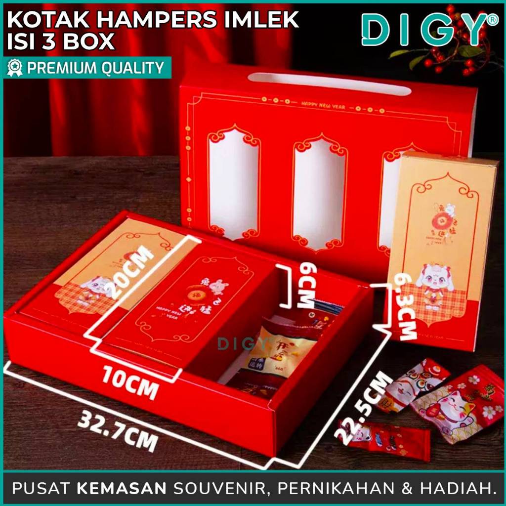 

Kotak Hampers Imlek Isi 3 Box / Dus kue Cookies / Kotak Cookies / Permen / Coklat / Dus Imlek