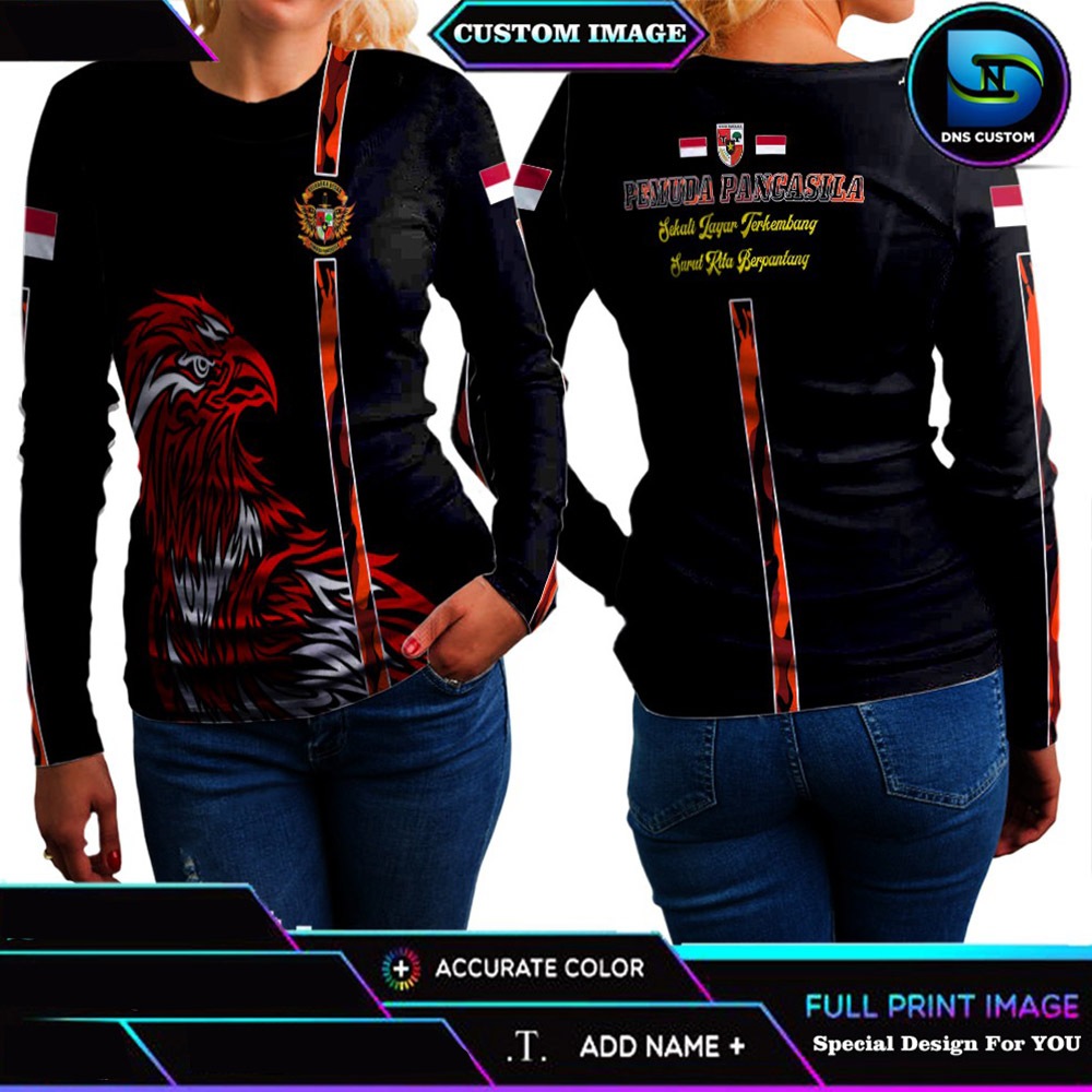 Kaos Wanita Pemuda Pancasila Lengan Panjang Fullprint Terbaru