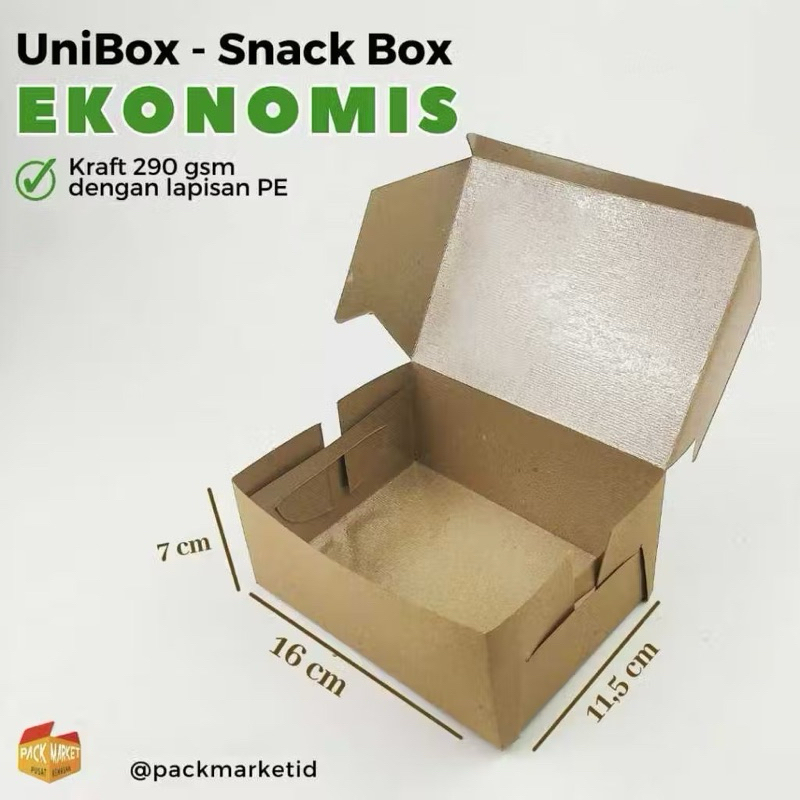 

UniBox - Kotak Snack EKONOMIS Kraft 290 gsm dengan Lapisan PE SNACK BOX (UNI BOX) EKONOMIS - MIN BELI 5 biji