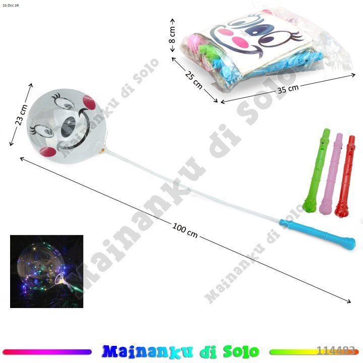 Mainan Anak Balon LED Polos Lampu + Sticker Bobo Balloon