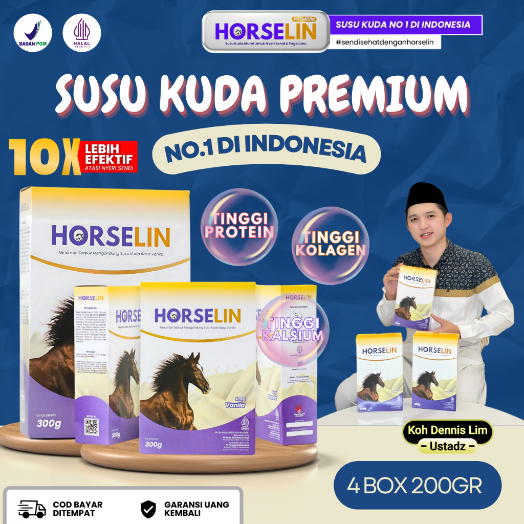

PAKET 4 BOX HORSELIN SUSU KUDA SUMBAWA UNTUK NYERI SENDI TULANG PEGAL LINU REMATIK ORIGINAL 200GR