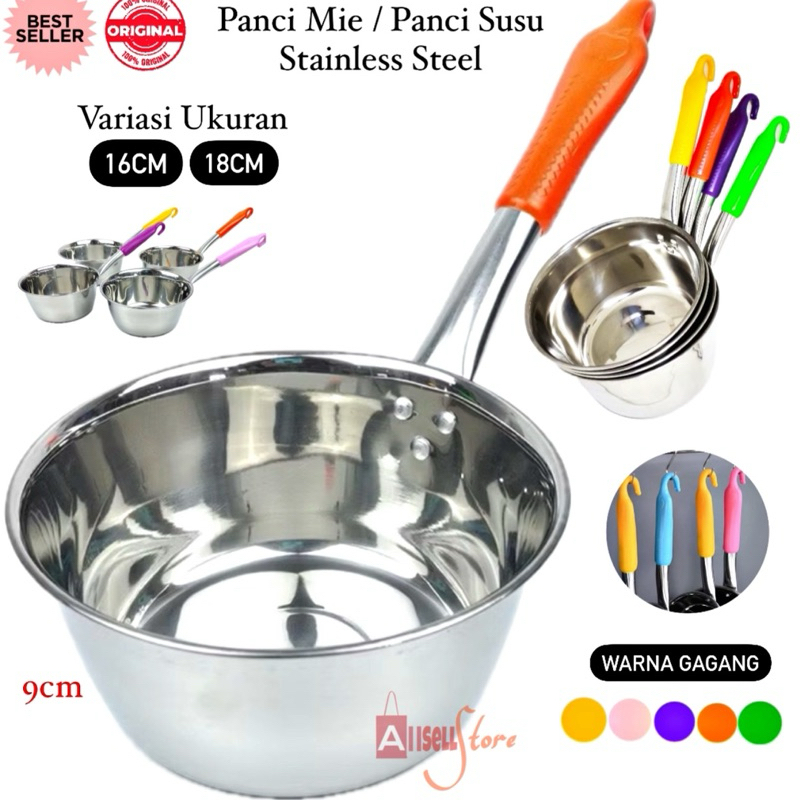 (BISA COD) PROMO Panci Mie Gagang Warna Warni / Panci Susu Milk Pot / Panci Mie Stainless Steel / Pa