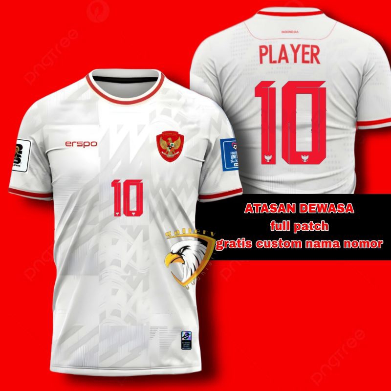 Atasan Baju Bola Dewasa Gratis Sablon Nama Nomor Jersey Timnas Indonesia 2024 Full Patch
