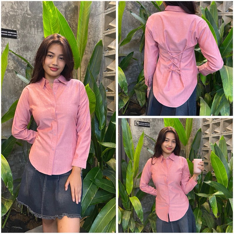 Kemeja Baby Pink fitt body Lengan Panjang Wanita