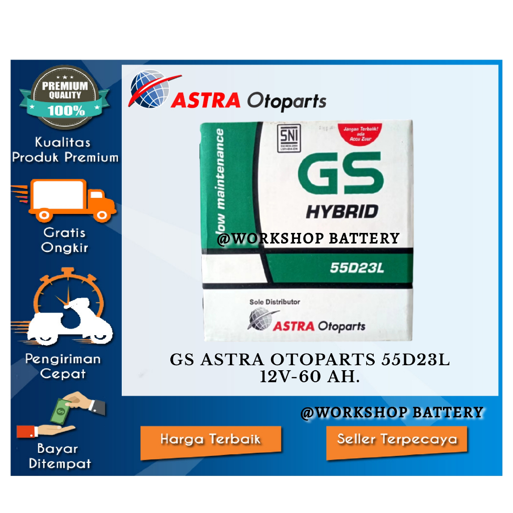 AKI MOBIL HONDA ACCORD / ODYSSEY / CIELO SV 44T. GS HYBRID 55D23L 12V-60 AH.