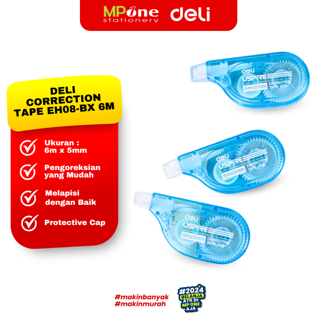 

(1 PCS) Deli Correction Tape EH08-BX Mini 6m x 5mm / Tipe-Ex Roll / Tip-x Kertas Pita DELI EH08-BX