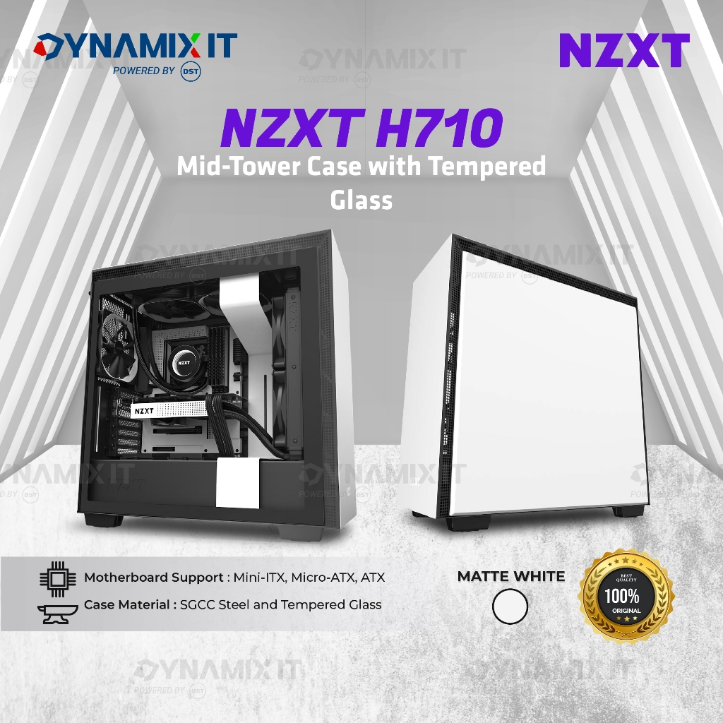 Casing NZXT H710 Tempered Glass Tower PC Case - Matte White