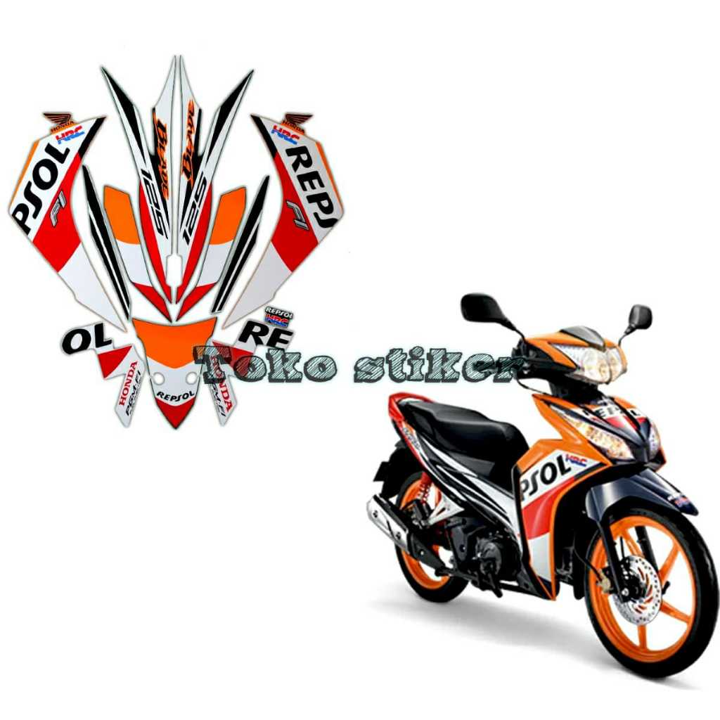 STIKER STRIPING LIS LES POLET BODY MOTOR BLADE REPSOL 125 2014 FI ORANGE STANDAR