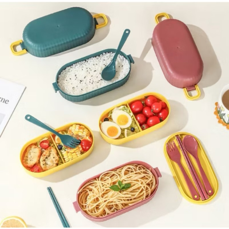 Lunch Box Set / Kotak Makan Bekal 2 Sekat / Tempat Bekal Makan Lucu Anti Tumpah Kedap