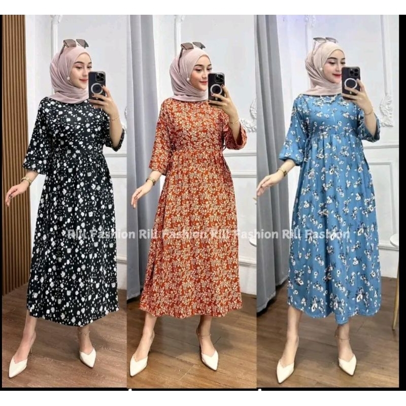MIDI dress rayon motif // dress miranda rayon premium  //dress rayon busui friendly kekinian