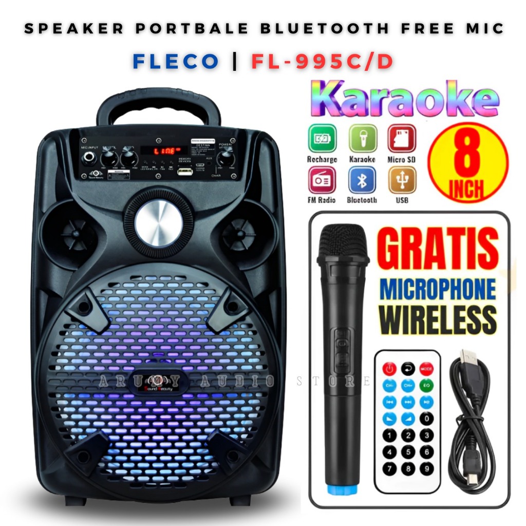 Speaker Bluetooth Portable Bonus Mic N Remot Fleco 955c/D/Jl-1938 F-6691 | Speaker Bluetooth Karaoke