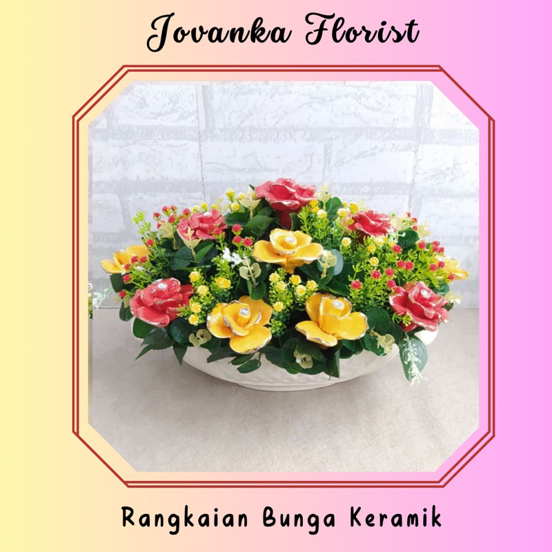 Rangkaian Bunga Keramik 14 tangkai / Bunga Meja Tamu