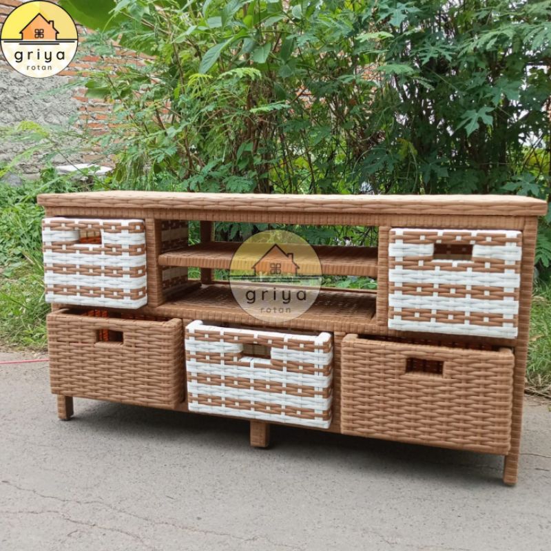 Lemari Tv Rotan Sintetis Laci 5 Lemari Plastik Rak Susun Serbaguna Minimalis