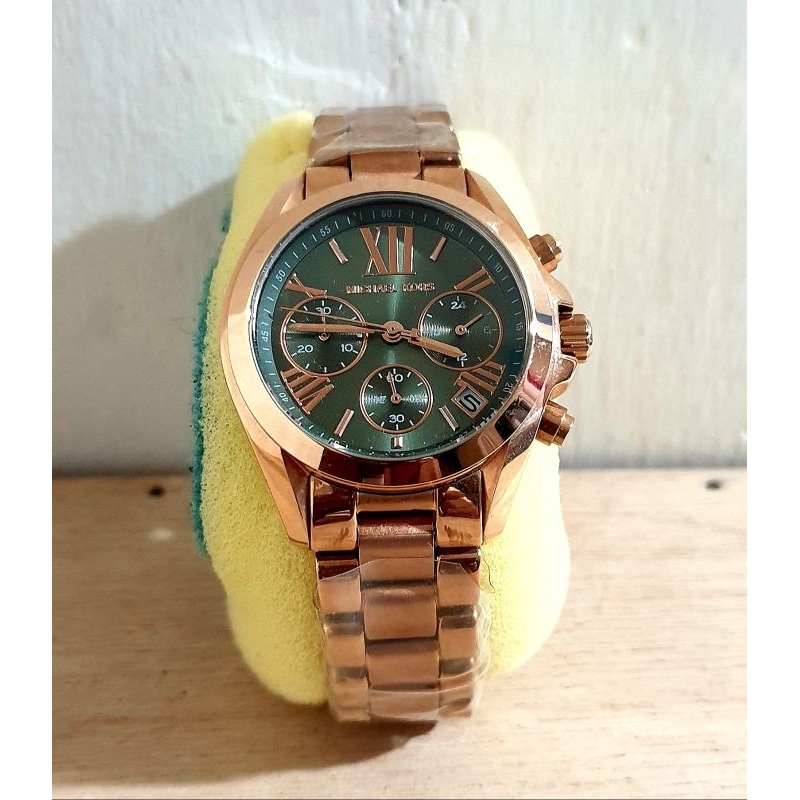 JAM TANGAN WANITA MK ROSEGOLD PLAT HIJAU