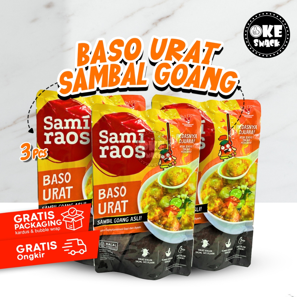 

Paket Hemat Sami Raos Bakso Urat Sambal Goang isi 3 pcs