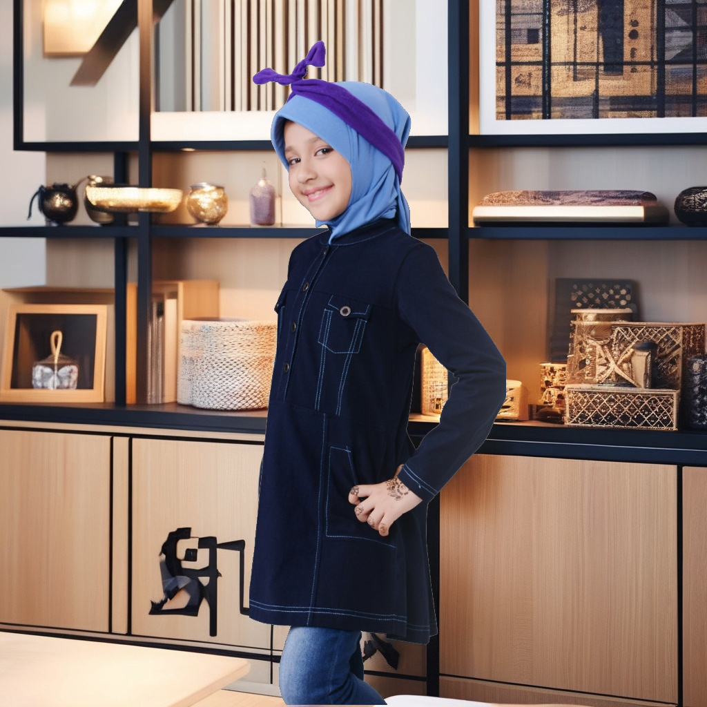 BAJU ATASAN BLUS ANAK CEWEK MUTIF LMG 167 NAVY