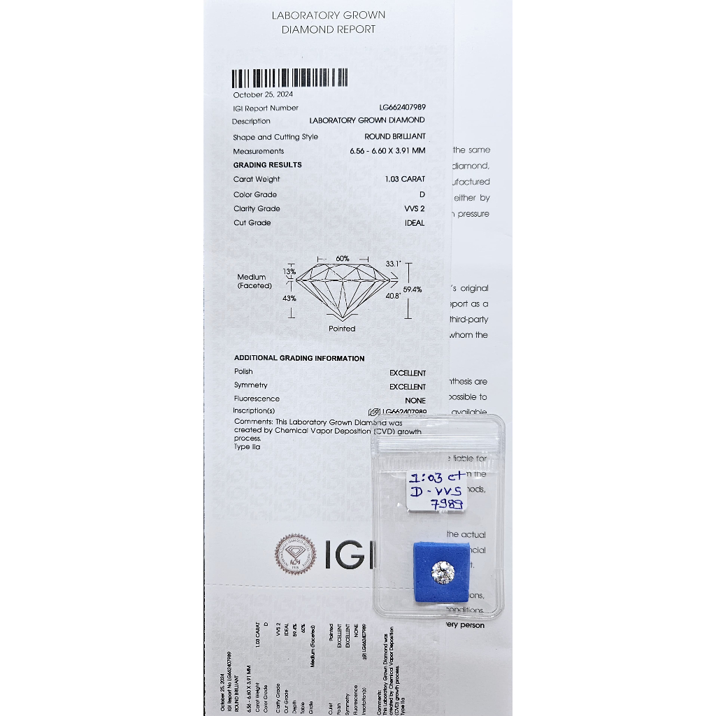 LAB GROWN DIAMOND - CVD/HPHT - IGI/GIA - SERTIFIKAT Berlian