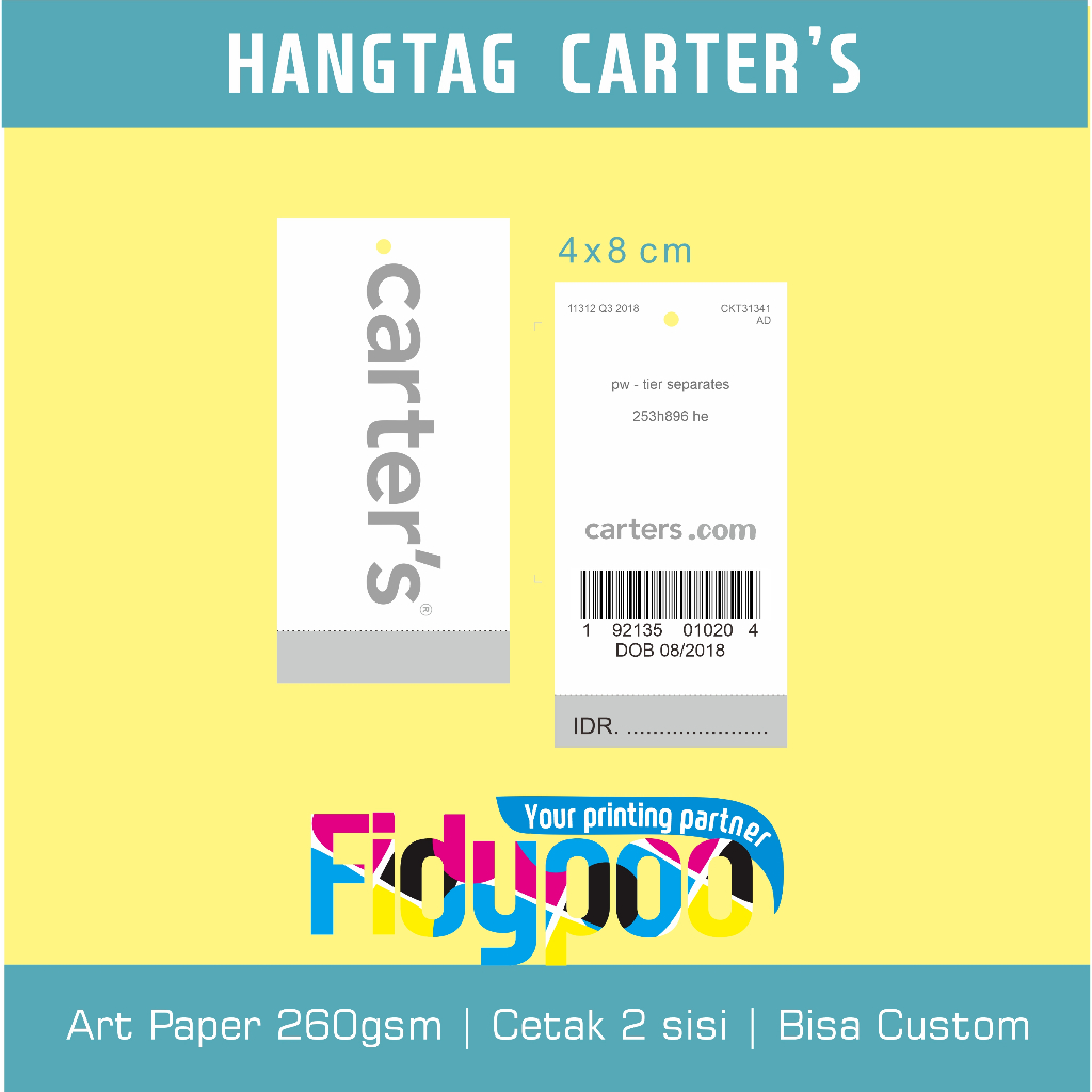 

Hangtag Carters 2sisi // Hangtag baju anak // Label baju anak // Carters label